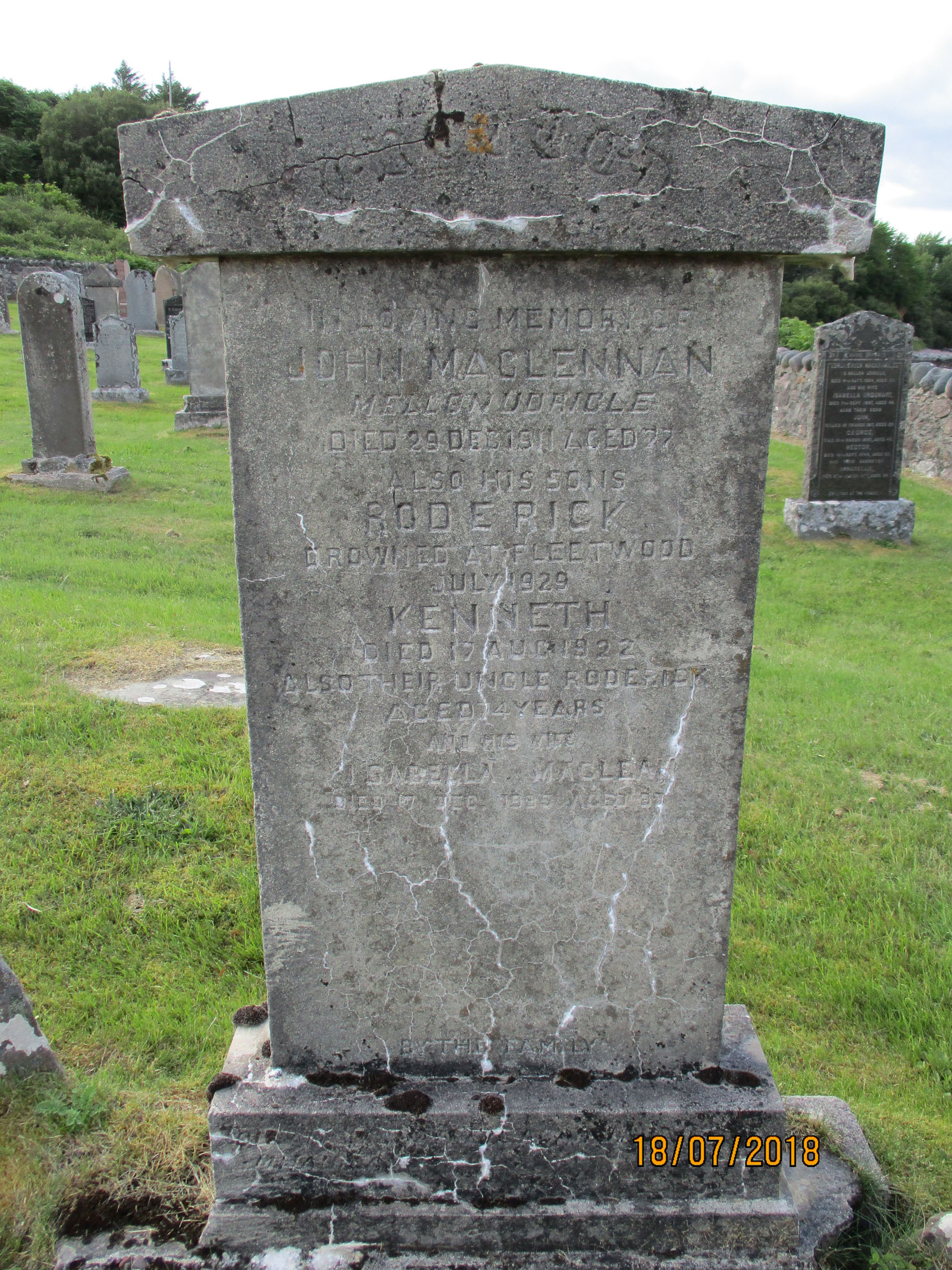 Photo of headstones/John MacLennan died 1911 MI Laide, Gairloch